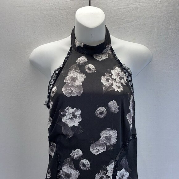 Revolve Majorelle halter Maxi dress, black lace floral slinky fairy goth size SM - Picture 3 of 14